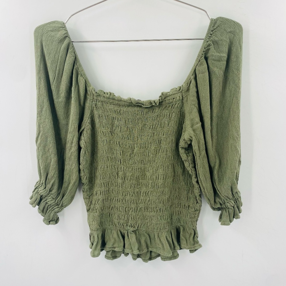 American Eagle Smocked Balloon Sleeve Crop Green Size Small - Picture 4 of 4